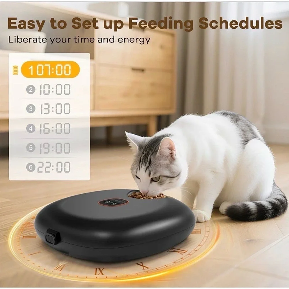 Sharper Image Smart 6-Meal Auto Pet Feeder Cordless Rechargeable Dog cat‎ 3 cup